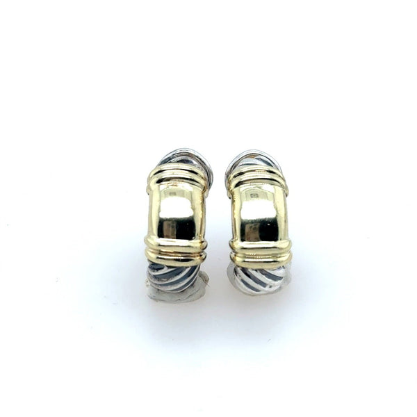 David Yurman Silver Cable 14KT Gold Small Huggie Hoop Earrings - KFK, Inc.