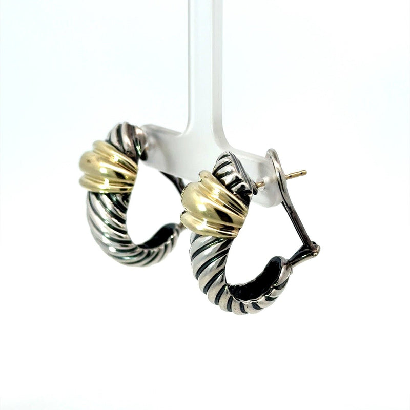 David Yurman Sterling Silver 14KT Gold Cable Huggie Earrings - KFK, Inc.