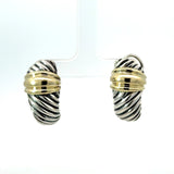 David Yurman Sterling Silver 14KT Gold Cable Huggie Earrings - KFK, Inc.