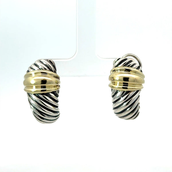 David Yurman Sterling Silver 14KT Gold Cable Huggie Earrings - KFK, Inc.