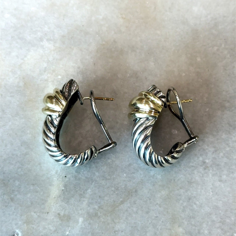 David Yurman Sterling Silver 14KT Gold Cable Huggie Earrings - KFK, Inc.