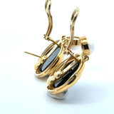 Elizabeth Locke 18KT Gold Onyx and Pearl Intaglio Earrings - KFK, Inc.