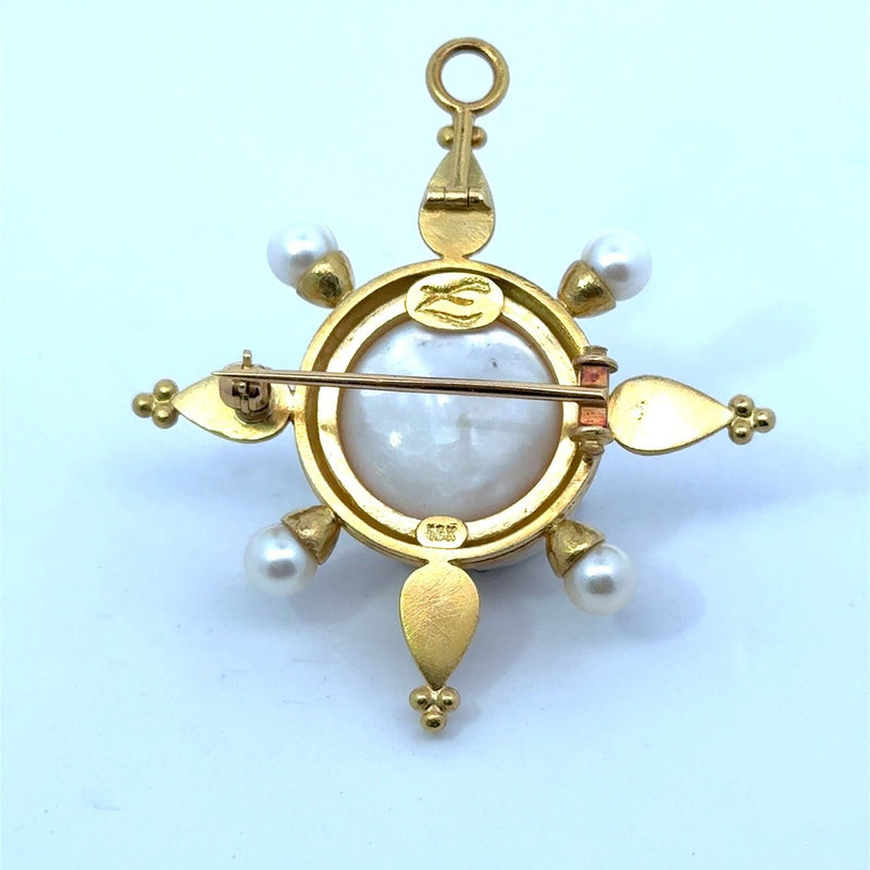 Elizabeth Locke 18KT Yellow Gold Mabe Pearl Pendant Brooch - KFK, Inc.