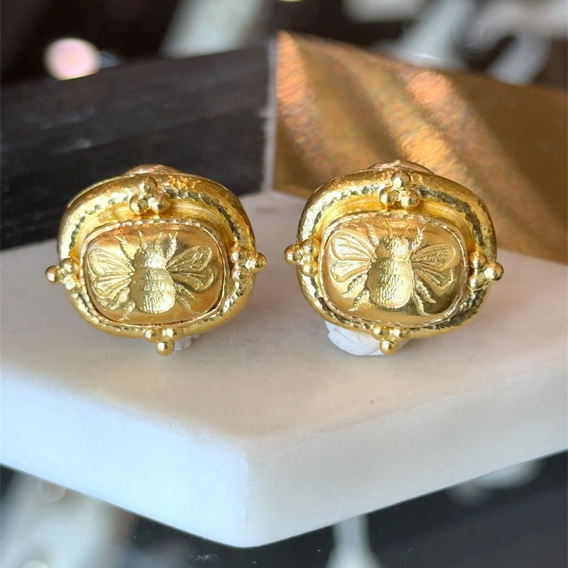Elizabeth Locke 19K Yellow Gold Triad Cushion "Fat Bee" Earrings - KFK, Inc.
