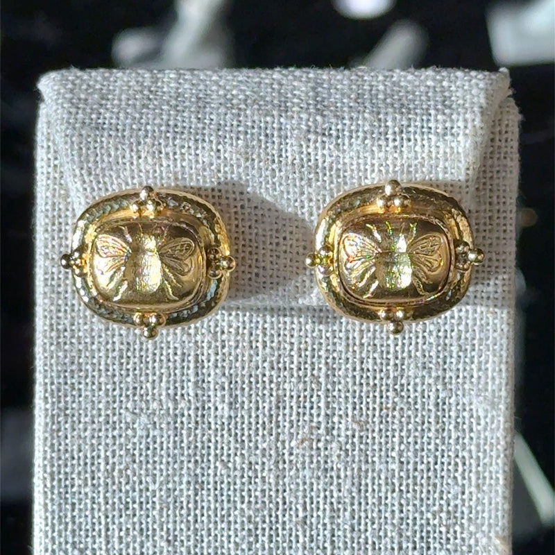 Elizabeth Locke 19K Yellow Gold Triad Cushion "Fat Bee" Earrings - KFK, Inc.