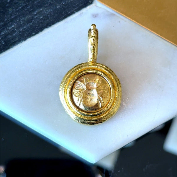 Elizabeth Locke 19KT Yellow Gold Bee Pendant with Enhancer KFK Jewelers Los Angeles