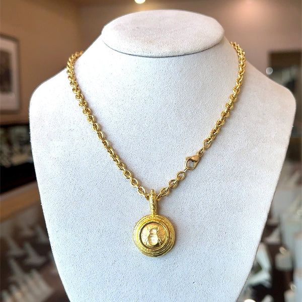 Elizabeth Locke 19KT Yellow Gold Bee Pendant with Enhancer KFK Jewelers Los Angeles