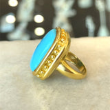 Elizabeth Locke 19KT yellow gold bezel-set turquoise cocktail ring KFK Jewelers Los Angeles