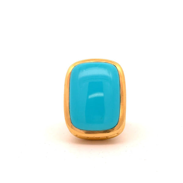 Elizabeth Locke 19KT yellow gold bezel-set turquoise cocktail ring KFK Jewelers Los Angeles