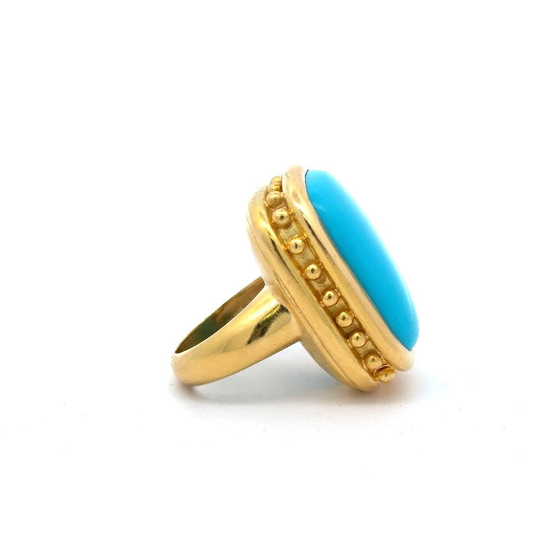 Elizabeth Locke 19KT yellow gold bezel-set turquoise cocktail ring KFK Jewelers Los Angeles