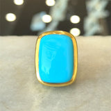 Elizabeth Locke 19KT yellow gold bezel-set turquoise cocktail ring KFK Jewelers Los Angeles