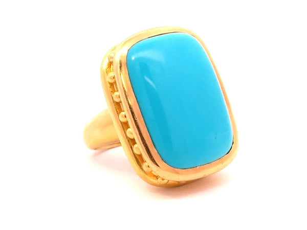 Elizabeth Locke 19KT yellow gold bezel-set turquoise cocktail ring KFK Jewelers Los Angeles