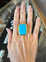 Elizabeth Locke 19KT yellow gold bezel-set turquoise cocktail ring KFK Jewelers Los Angeles