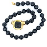 Elizabeth Locke Onyx Beaded Necklace with Bee Intaglio Pendant set in 18KT Yellow Gold  KFK Jewelers Los Angeles