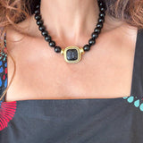 Elizabeth Locke Onyx Beaded Necklace with Bee Intaglio Pendant set in 18KT Yellow Gold  KFK Jewelers Los Angeles