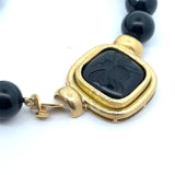 Elizabeth Locke Onyx Beaded Necklace with Bee Intaglio Pendant set in 18KT Yellow Gold  KFK Jewelers Los Angeles