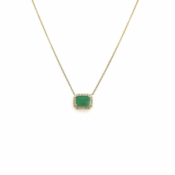 Emerald - Cut 1.0CT Emerald in Diamond Halo in 14KT Yellow Gold Necklace - KFK, Inc.