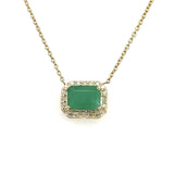 Emerald - Cut 1.0CT Emerald in Diamond Halo in 14KT Yellow Gold Necklace - KFK, Inc.