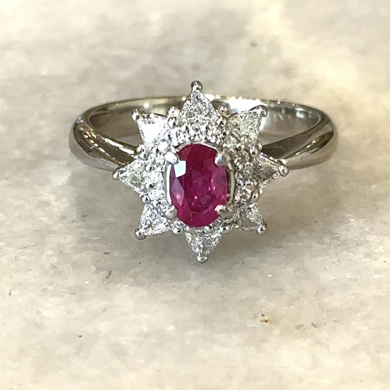 Estate Ruby and Diamond Platinum Cluster Ring - KFK, Inc.