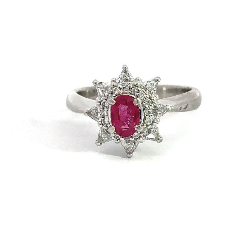 Estate Ruby and Diamond Platinum Cluster Ring - KFK, Inc.