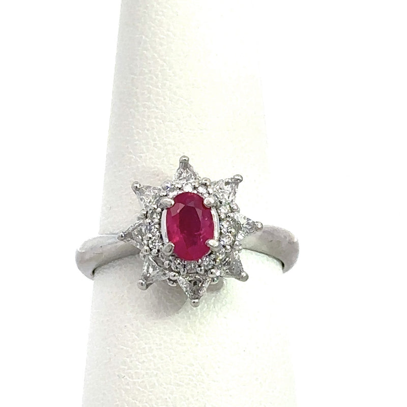 Estate Ruby and Diamond Platinum Cluster Ring - KFK, Inc.