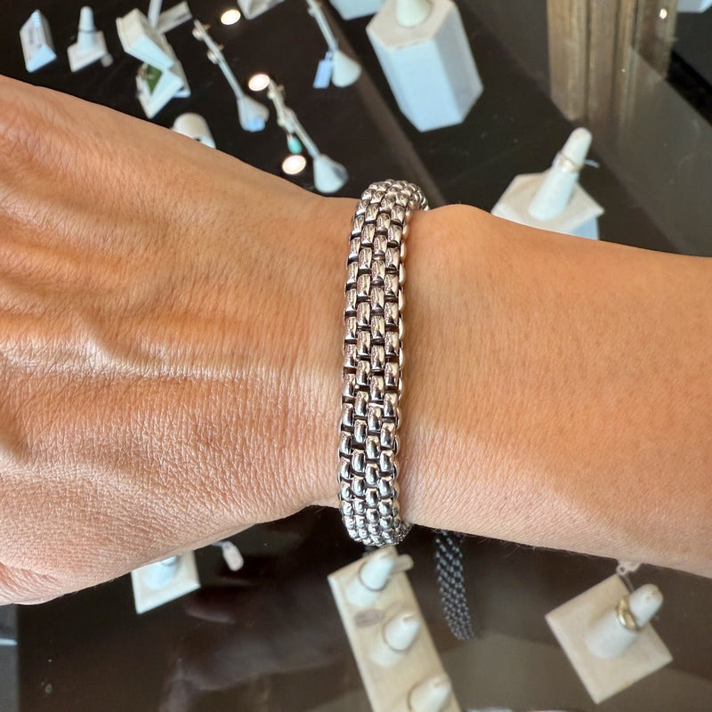 Fope Italy 18KT White Gold Flexible Brick Link Bracelet - KFK, Inc.