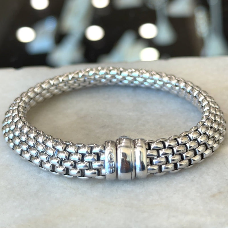 Fope Italy 18KT White Gold Flexible Brick Link Bracelet - KFK, Inc.