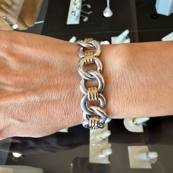 Hermès Sterling Silver and 18KT Yellow Gold Link Bracelet - KFK, Inc.