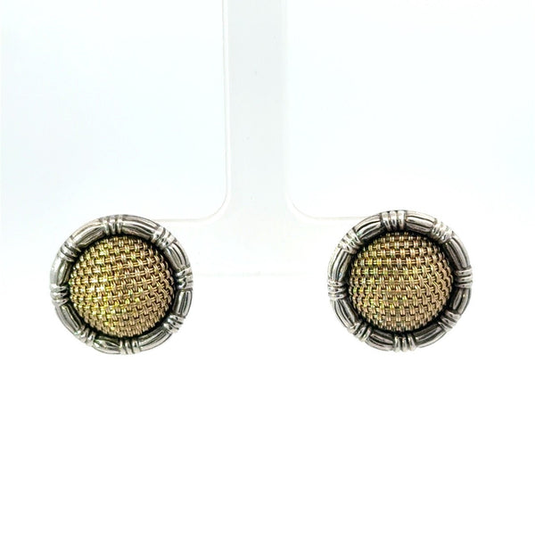 John Hardy 18KT Gold and Silver Basket Weave Earrings - KFK, Inc.