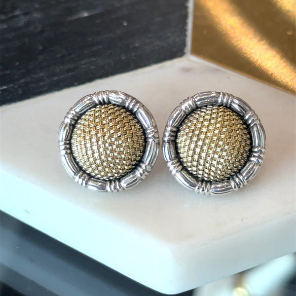 John Hardy 18KT Gold and Silver Basket Weave Earrings - KFK, Inc.