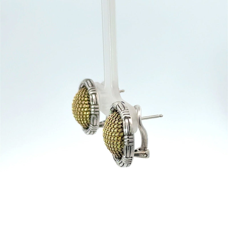 John Hardy 18KT Gold and Silver Basket Weave Earrings - KFK, Inc.