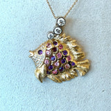 Kabana 14KT Yellow Gold Diamond and Gemstone Fish Pendant - KFK, Inc.