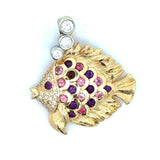 Kabana 14KT Yellow Gold Diamond and Gemstone Fish Pendant - KFK, Inc.