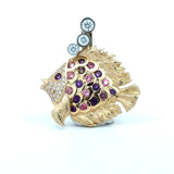 Kabana 14KT Yellow Gold Diamond and Gemstone Fish Pendant - KFK, Inc.