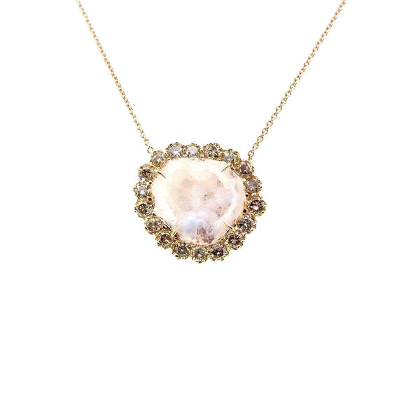 Kimberly McDonald KMD Natural White Geode and Champagne Diamond 18KT Rose Gold Necklace - KFK Jewelers, Inc.