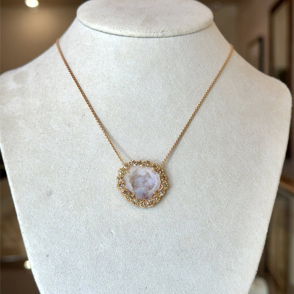 Kimberly McDonald KMD Natural White Geode and Champagne Diamond 18KT Rose Gold Necklace - KFK Jewelers, Inc.