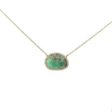 Meira T Emerald Diamond Halo Pendant Necklace, 18KT Yellow Gold - KFK, Inc.