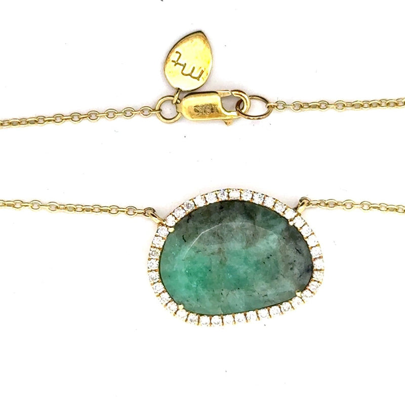 Meira T Emerald Diamond Halo Pendant Necklace, 18KT Yellow Gold - KFK, Inc.