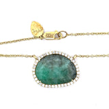 Meira T Emerald Diamond Halo Pendant Necklace, 18KT Yellow Gold - KFK, Inc.