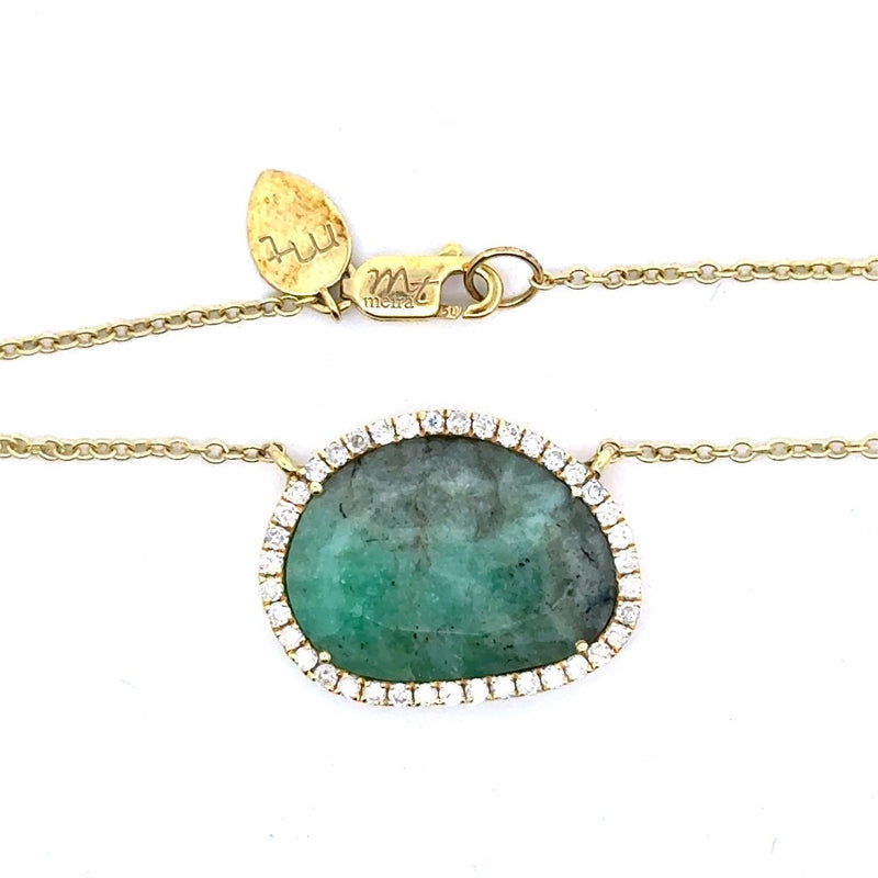 Meira T Emerald Diamond Halo Pendant Necklace, 18KT Yellow Gold - KFK, Inc.
