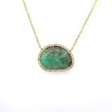 Meira T Emerald Diamond Halo Pendant Necklace, 18KT Yellow Gold - KFK, Inc.