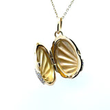 Monica Rich Kosann 18KT Gold Neptune Shell Diamond Locket Necklace - KFK, Inc.