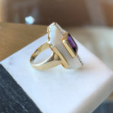Mother of Pearl and Amethyst Estate Cocktail Ring, 14KT Yellow Gold - KFK, Inc.