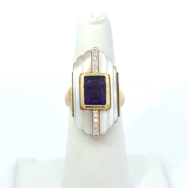 Mother of Pearl and Amethyst Estate Cocktail Ring, 14KT Yellow Gold - KFK, Inc.