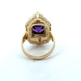 Mother of Pearl and Amethyst Estate Cocktail Ring, 14KT Yellow Gold - KFK, Inc.