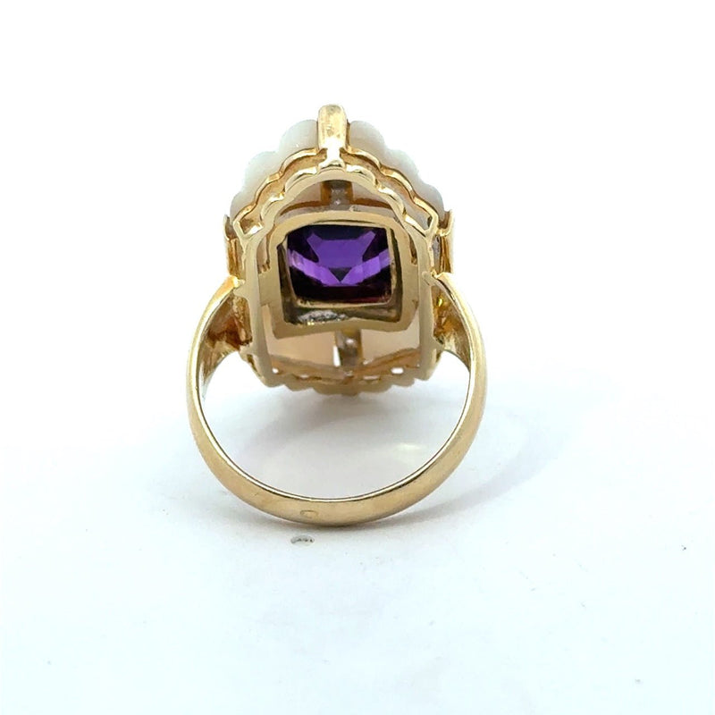 Mother of Pearl and Amethyst Estate Cocktail Ring, 14KT Yellow Gold - KFK, Inc.