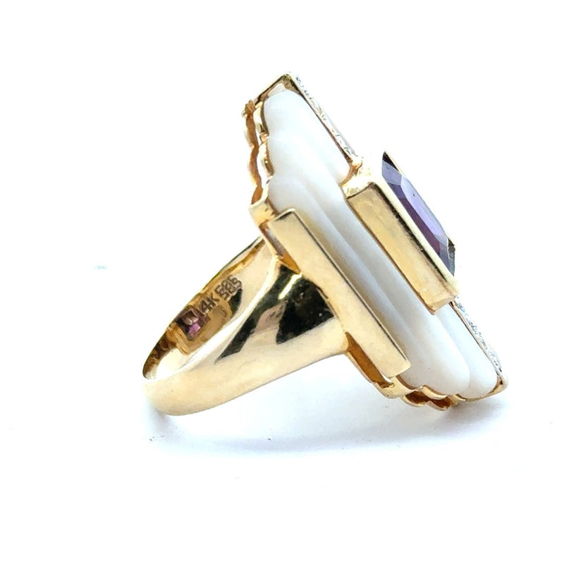 Mother of Pearl and Amethyst Estate Cocktail Ring, 14KT Yellow Gold - KFK, Inc.