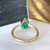 Pear Shaped .83CT Emerald Ring Engagement RIng Bezel - Set in 18KT Yellow Gold - KFK Jewelers Los Angeles