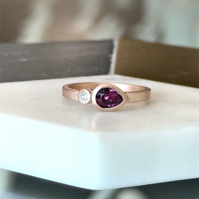 Pear - Shaped Ruby and Diamond Rose Gold Band - KFK, Inc.