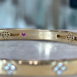 18KT yellow gold Roberto Coin Love in Verona diamond accent bangle bracelet .15CT round diamonds 4.5mm wide KFK Jewelers Los Angeles